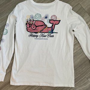 Vineyard Vines Mens long sleeve white Whale T Shirt Happy New Year 2021 Small